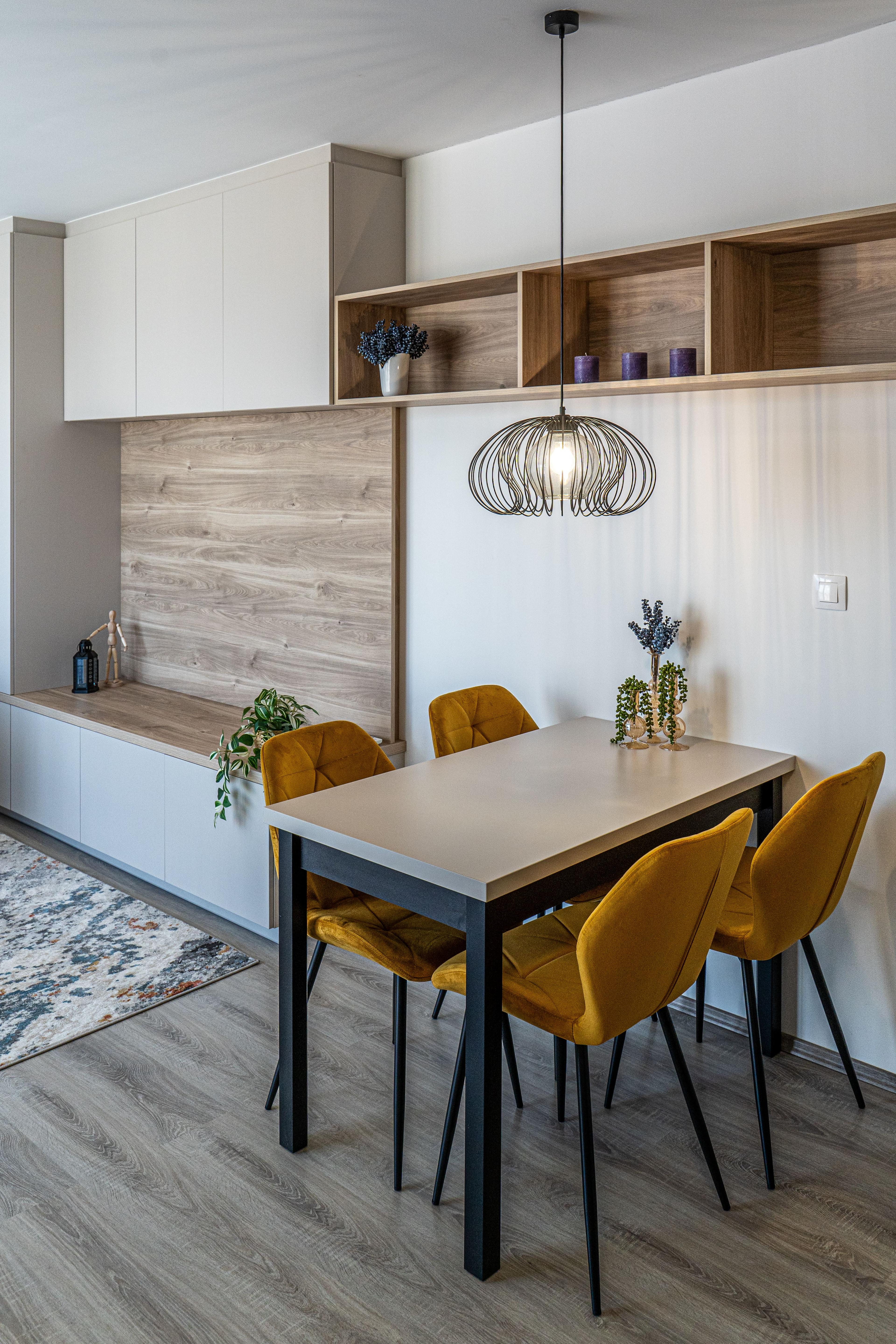 Furnished dinning room with built-in living room furniture