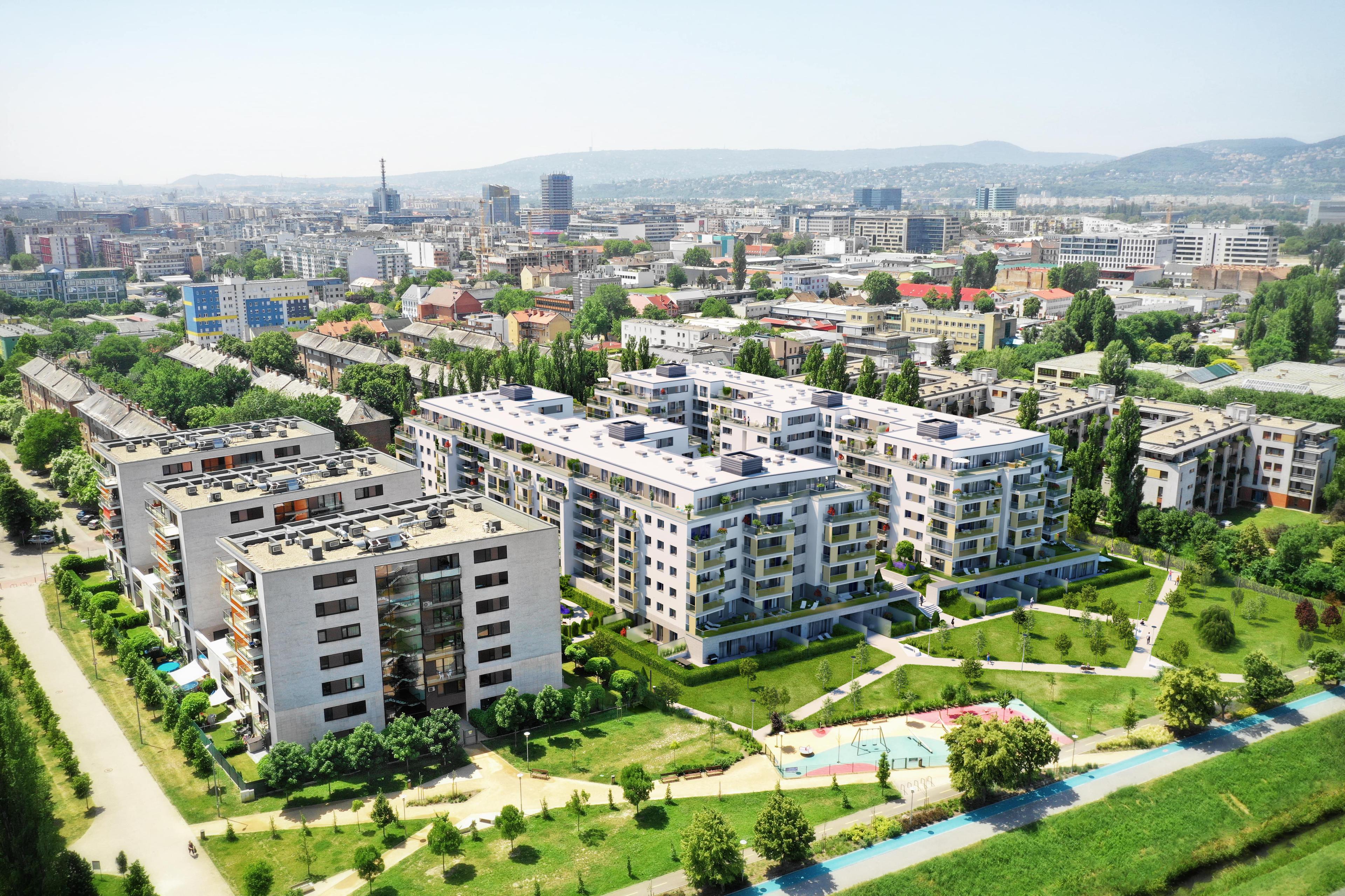 Le Jardin lakópark madártávlatból