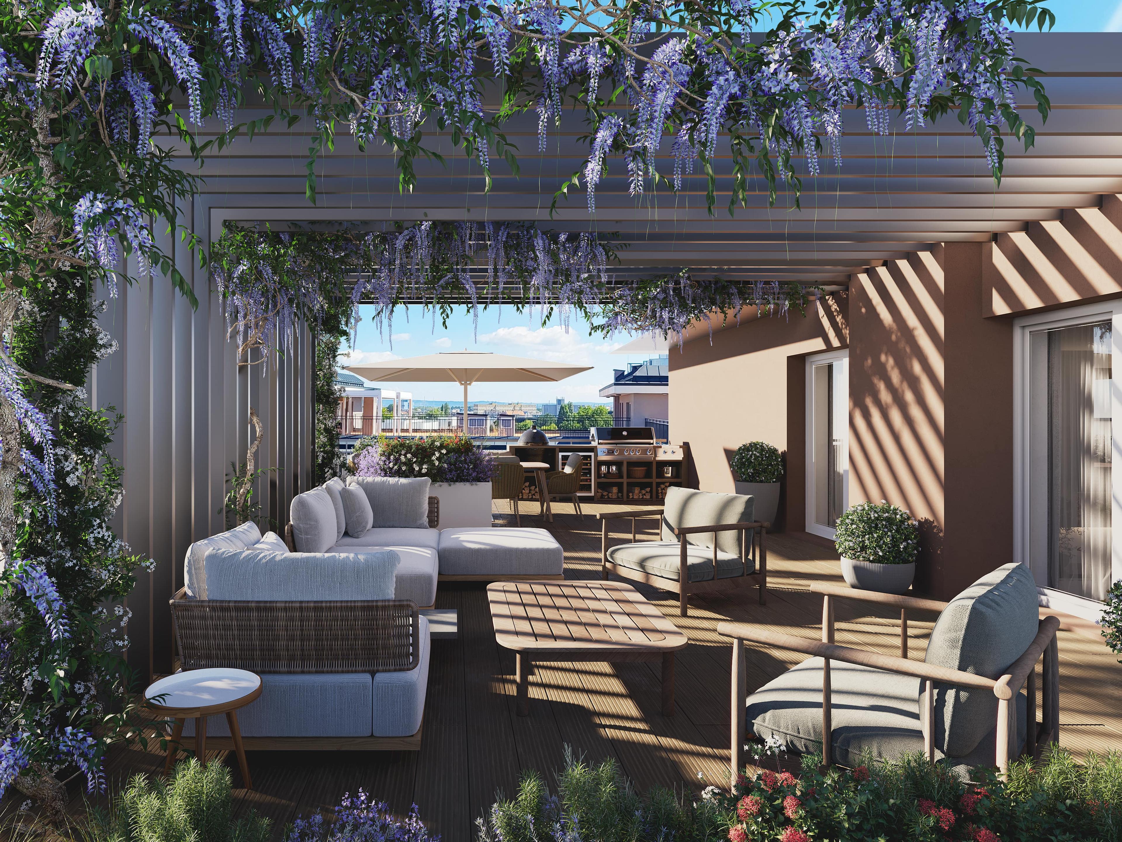 Visual design of a penthouse apartment's terrace