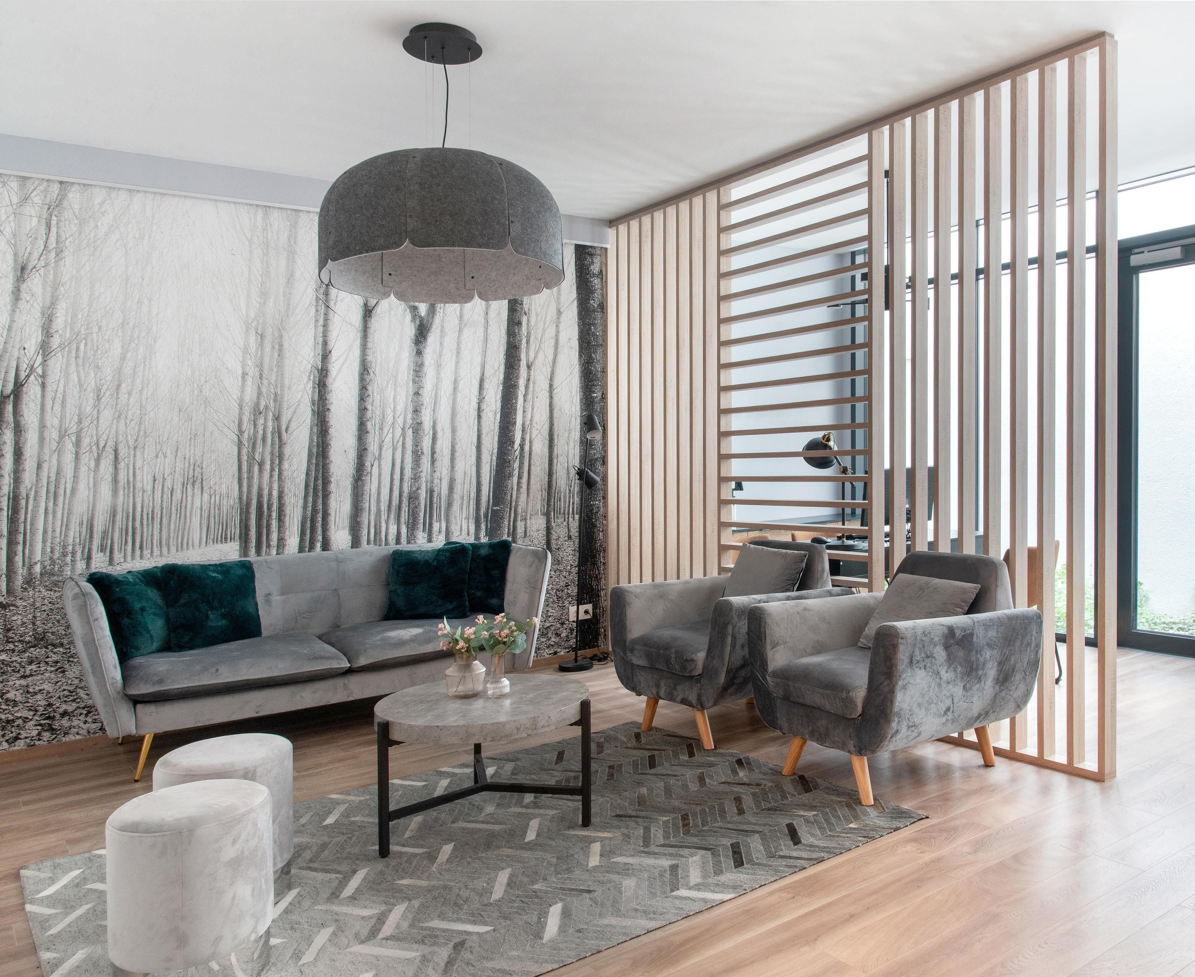 Kassák Passge's community living room with an office corner