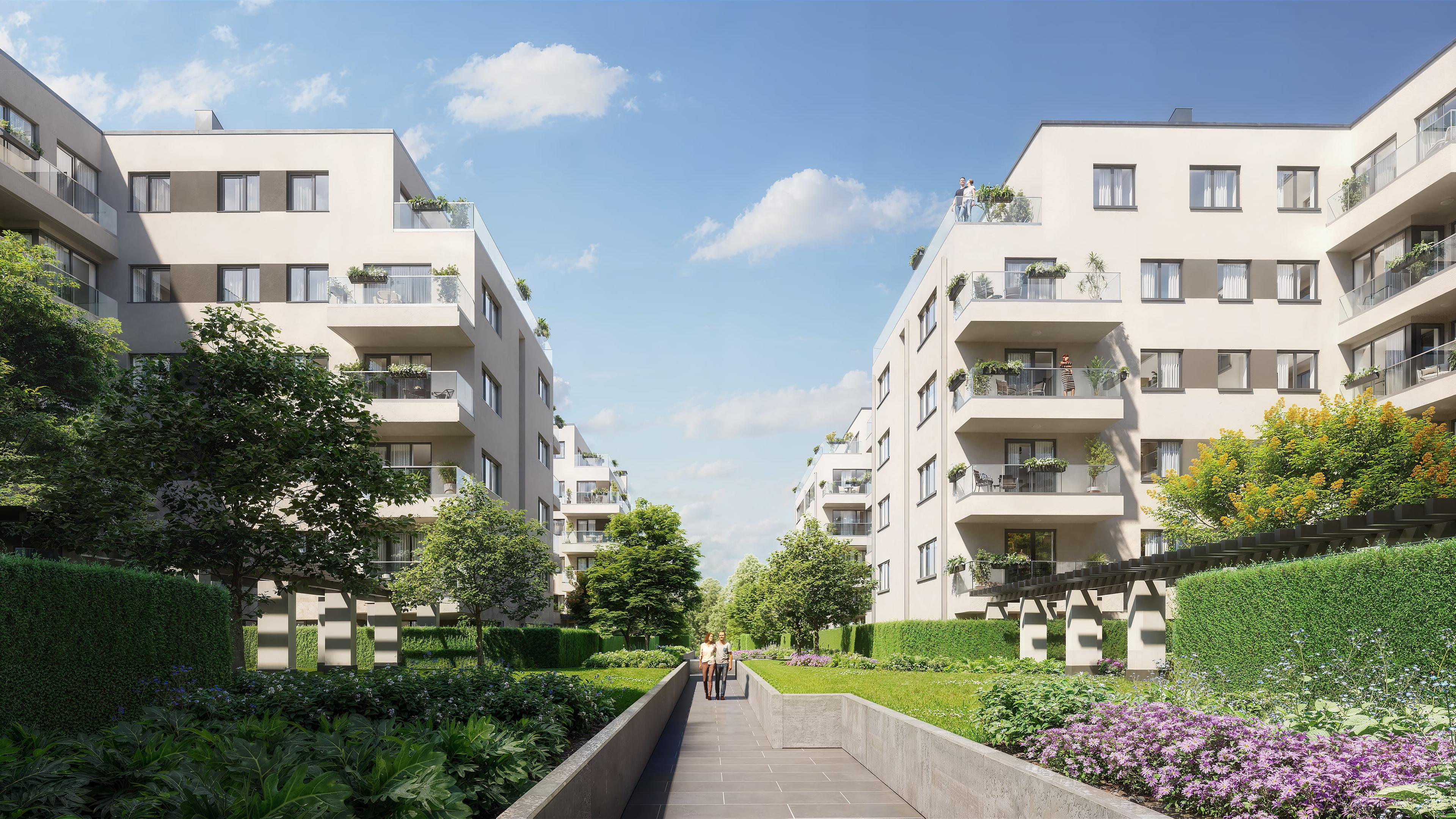 Le Jardin lakópark belső kertje