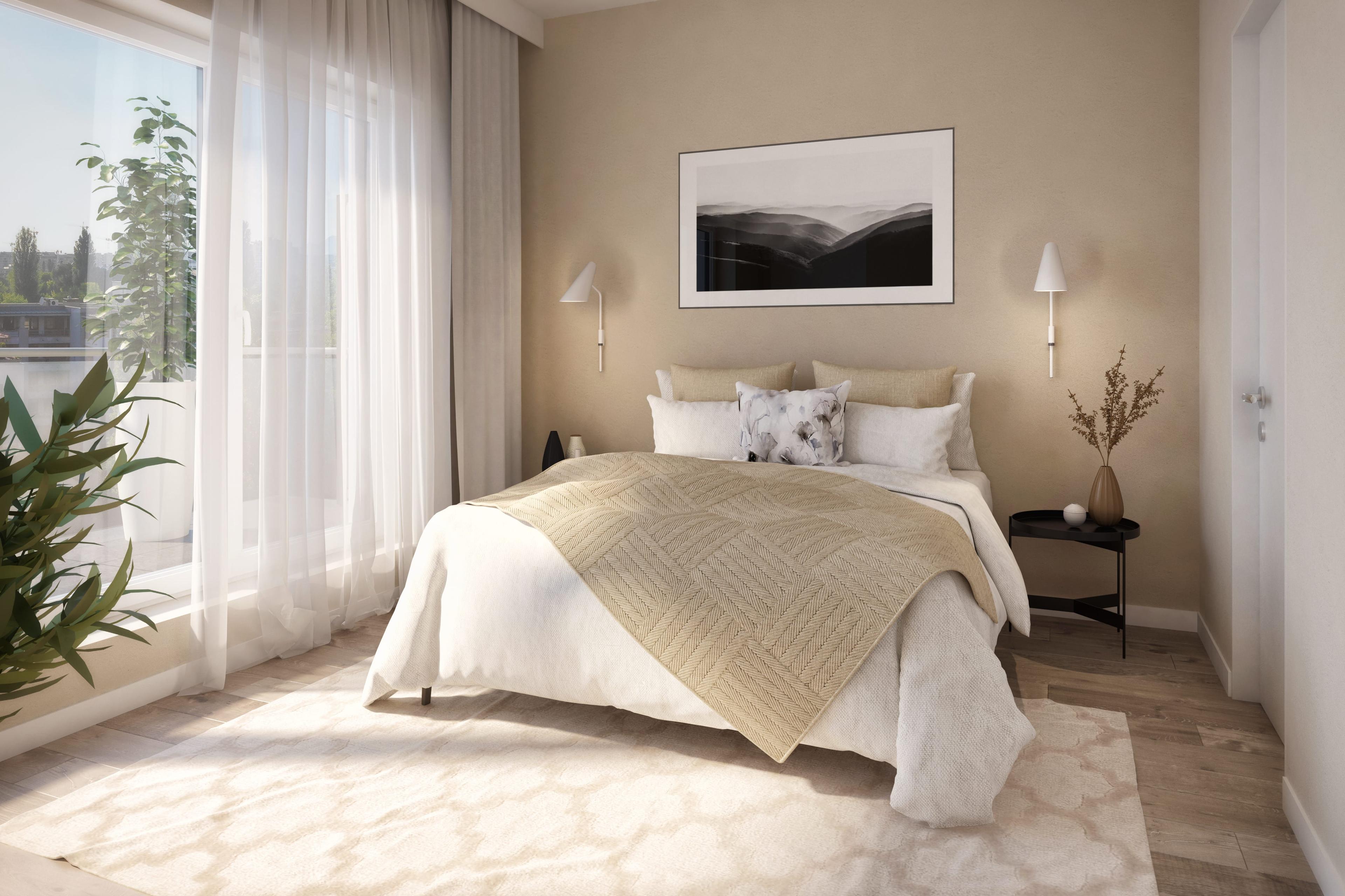 Le Jardin 2 lakópark újépítésű lakás hálószobája