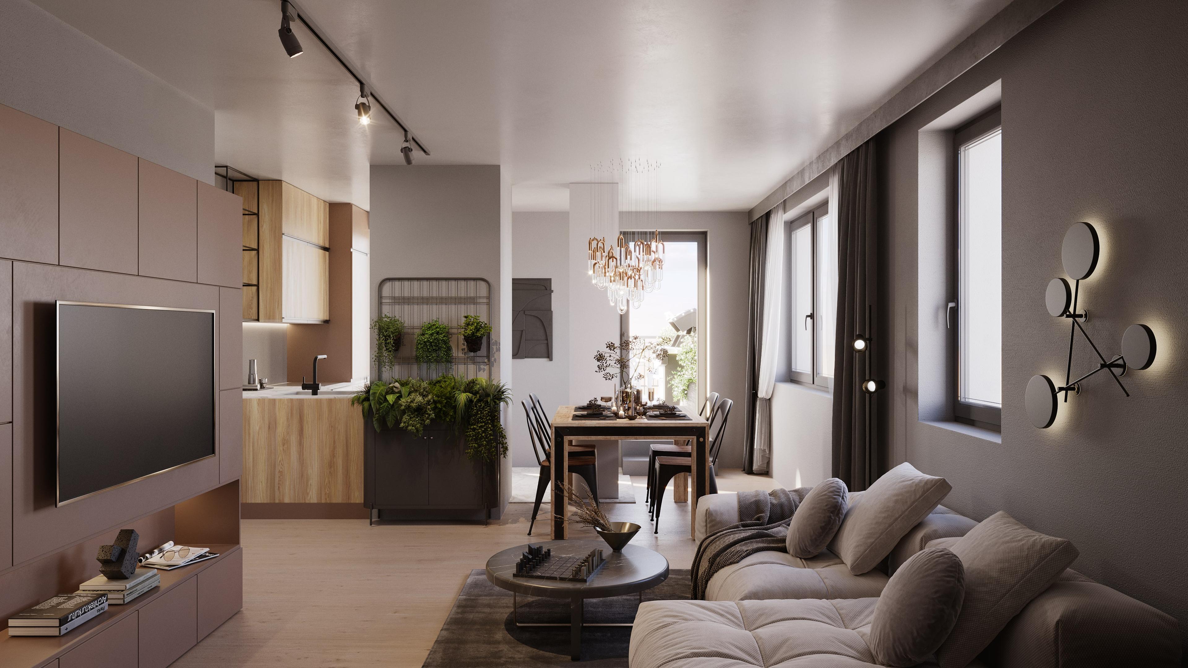 Újépítésű penthouse lakás belső látványterve