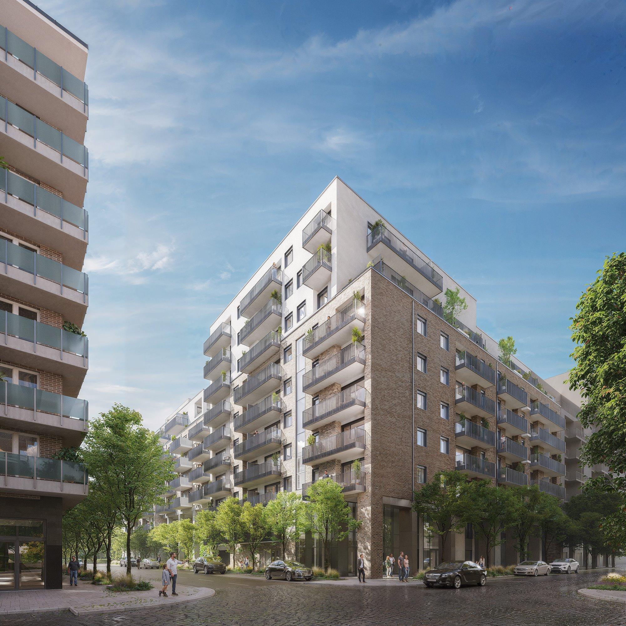 Park West Rise lakópark utcafronti homlokzata