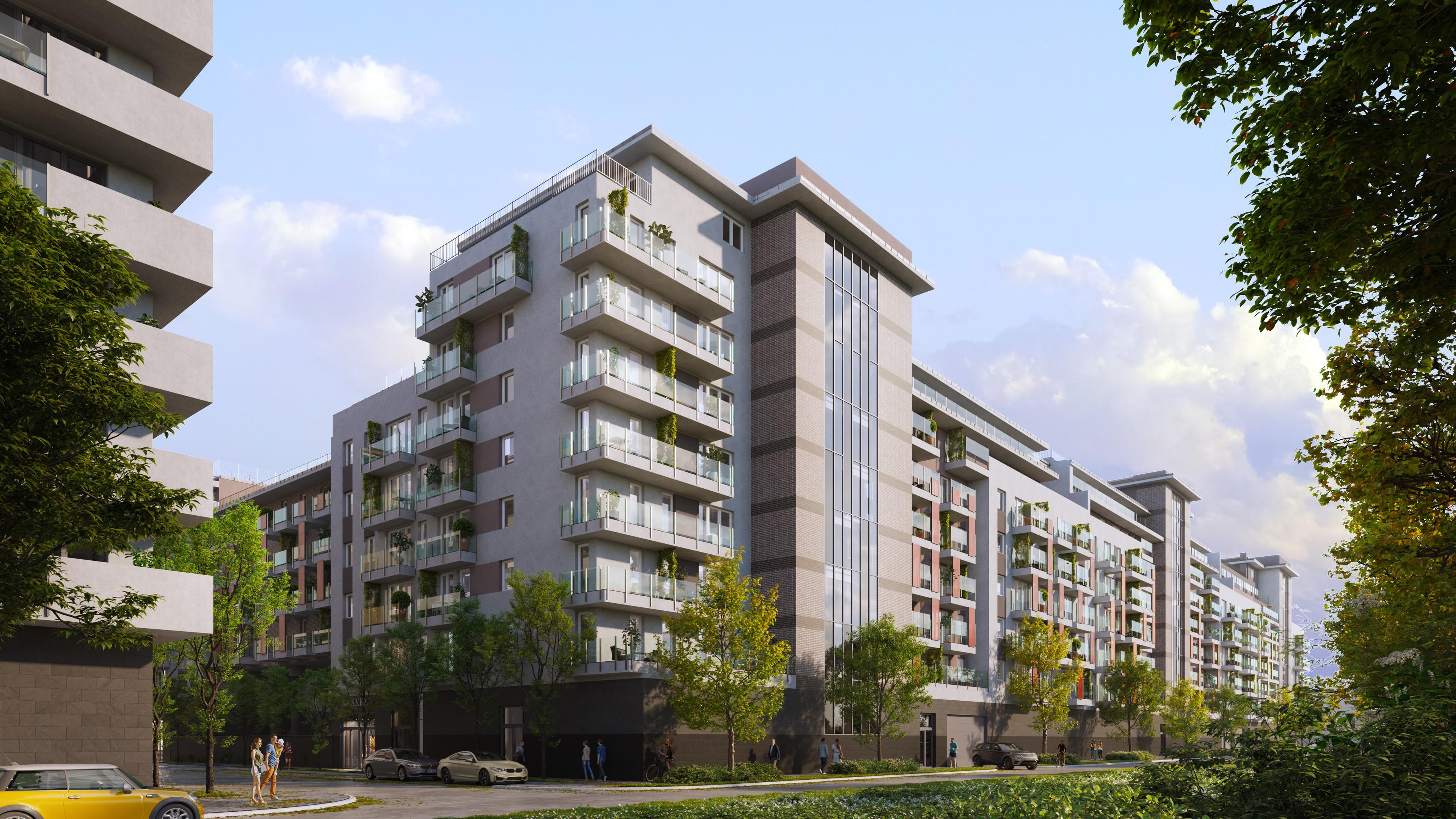 A Park West 3 lakópark az utcáról nézve