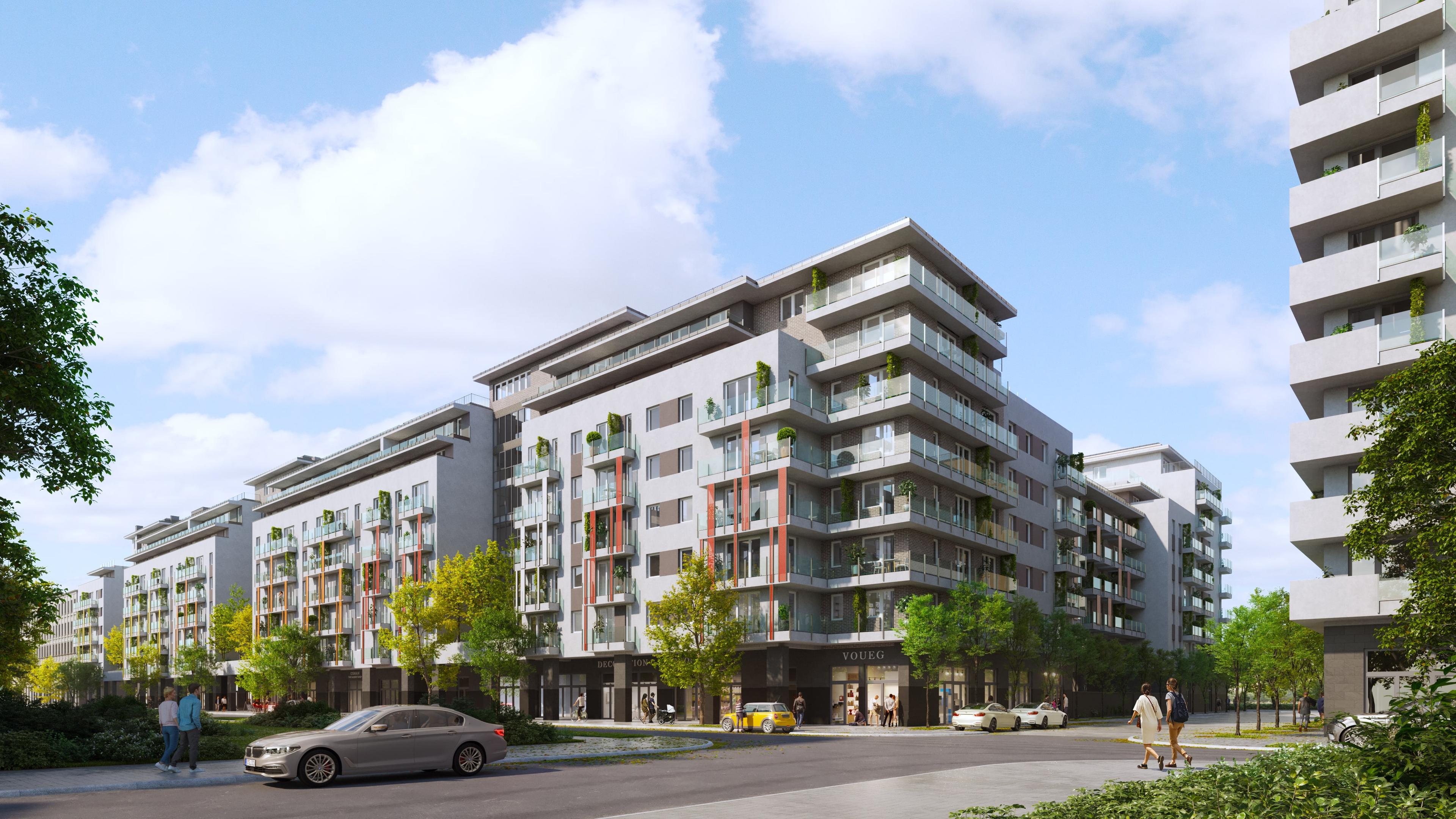 A Park West 3 lakópark az utcáról nézve